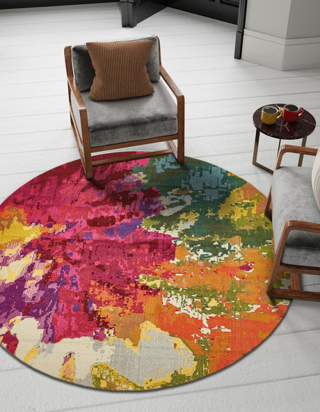 Multicolor 6' 1 x 6' 1 Estrella Round Area Rug 100% Polypropylene Non-Shedding Stain Resistant Carpet Colorful Modern Abstract Design Easy Clean for Home Decor for Sale at Rug Engine