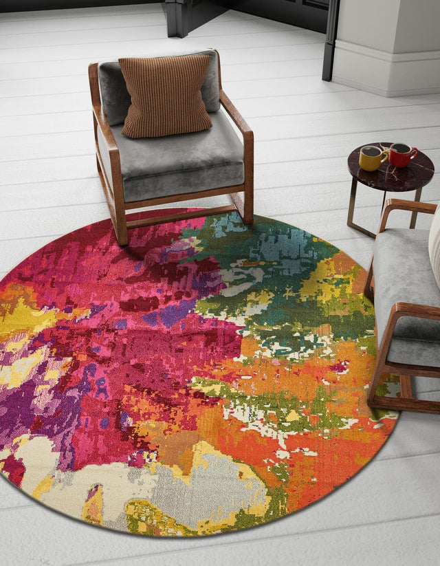 Multicolor 6' 1 x 6' 1 Estrella Round Area Rug 100% Polypropylene Non-Shedding Stain Resistant Carpet Colorful Modern Abstract Design Easy Clean for Home Decor for Sale at Rug Engine