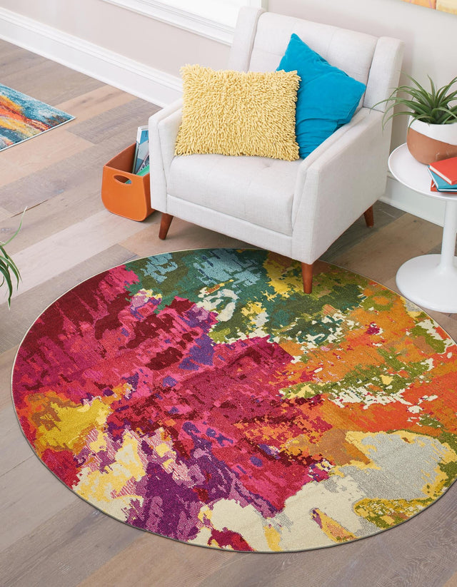 Multicolor 6' 1 x 6' 1 Estrella Round Area Rug 100% Polypropylene Non-Shedding Stain Resistant Carpet Colorful Modern Abstract Design Easy Clean for Home Decor for Sale at Rug Engine