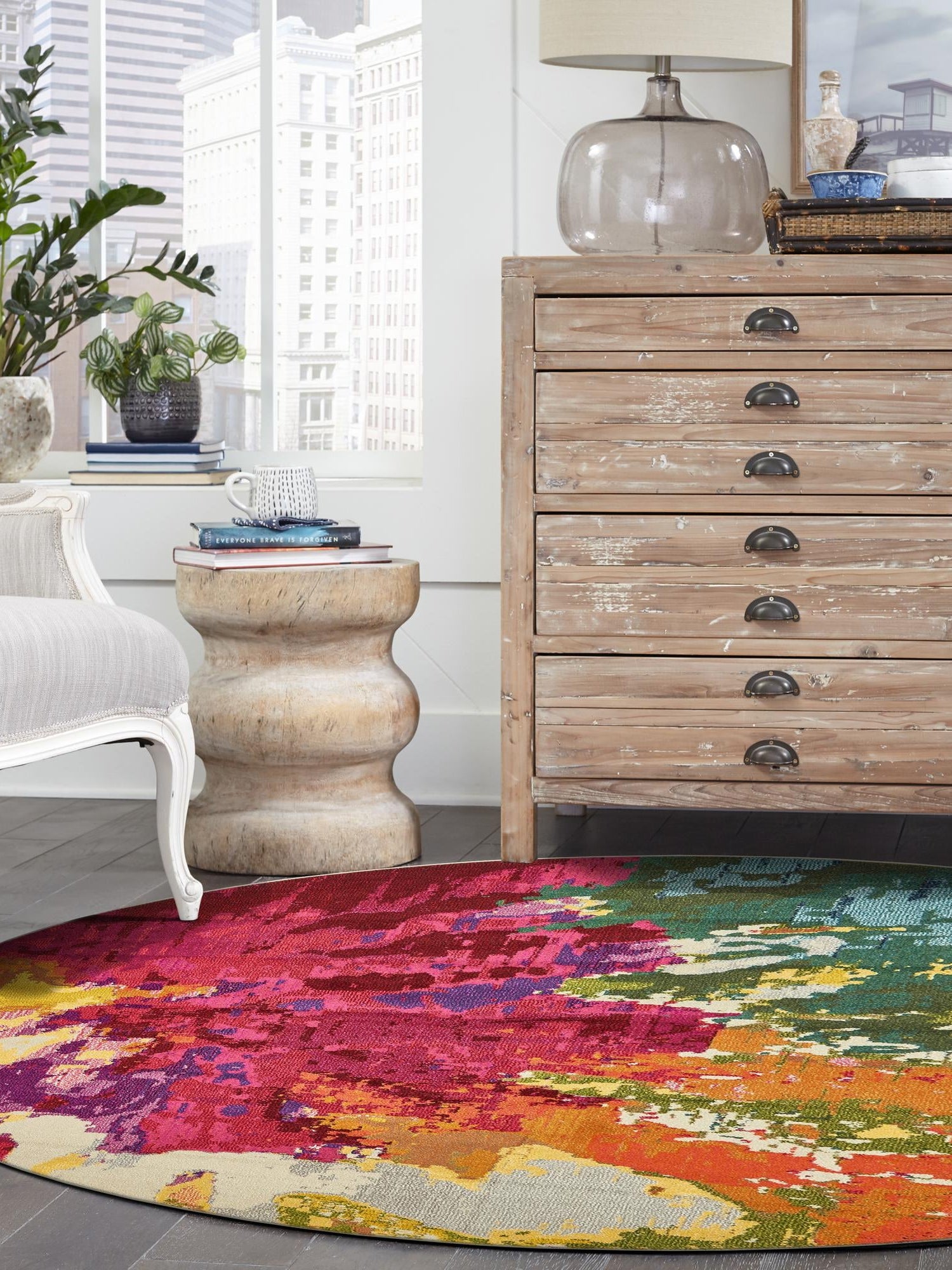 Multicolor 6' 1 x 6' 1 Estrella Round Area Rug 100% Polypropylene Non-Shedding Stain Resistant Carpet Colorful Modern Abstract Design Easy Clean for Home Decor for Sale at Rug Engine