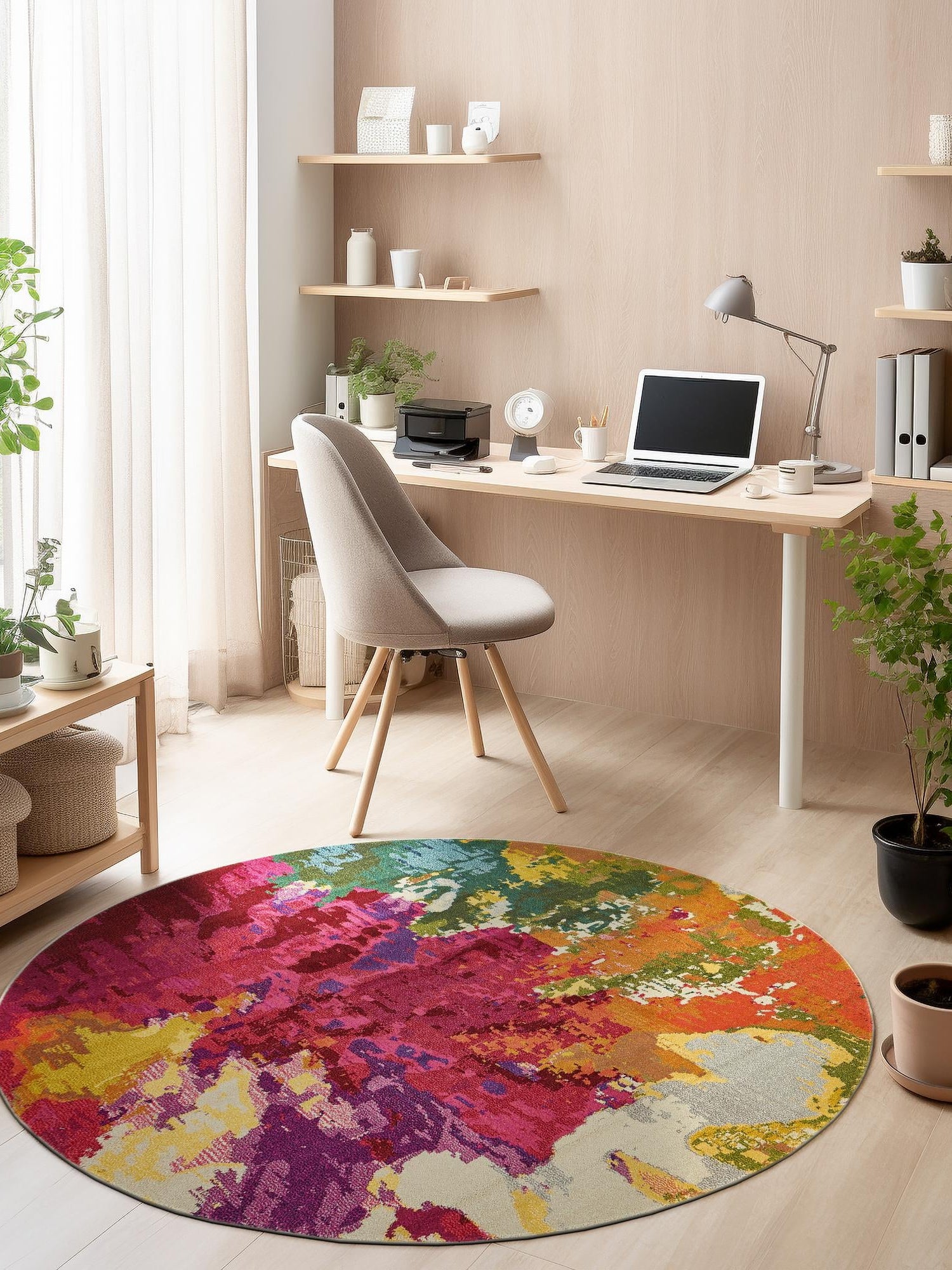 Multicolor 6' 1 x 6' 1 Estrella Round Area Rug 100% Polypropylene Non-Shedding Stain Resistant Carpet Colorful Modern Abstract Design Easy Clean for Home Decor for Sale at Rug Engine