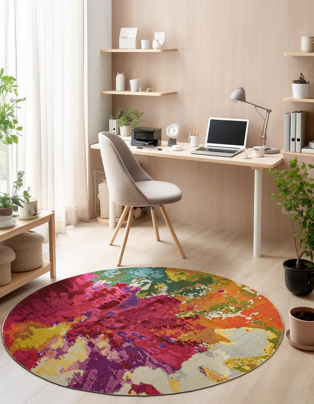 Multicolor 6' 1 x 6' 1 Estrella Round Area Rug 100% Polypropylene Non-Shedding Stain Resistant Carpet Colorful Modern Abstract Design Easy Clean for Home Decor for Sale at Rug Engine