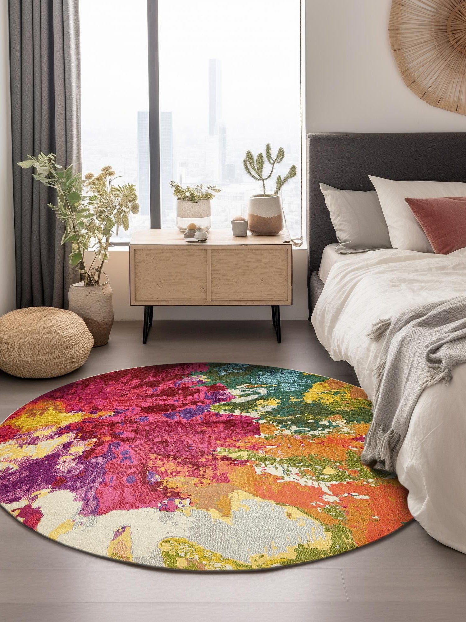 Multicolor 6' 1 x 6' 1 Estrella Round Area Rug 100% Polypropylene Non-Shedding Stain Resistant Carpet Colorful Modern Abstract Design Easy Clean for Home Decor for Sale at Rug Engine