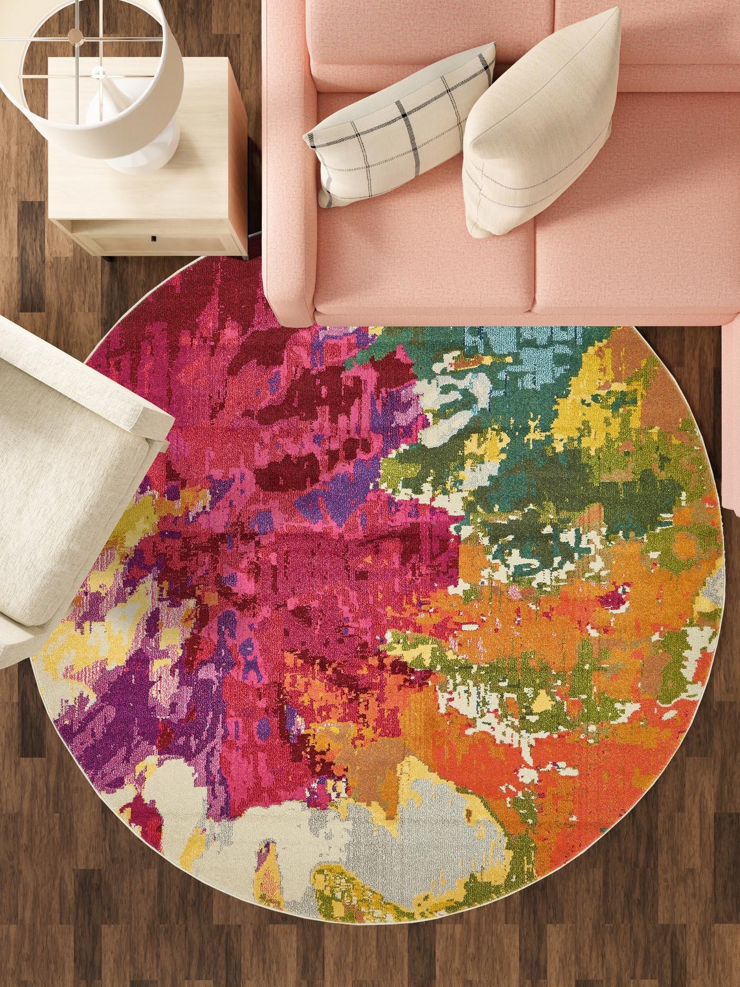 Multicolor 6' 1 x 6' 1 Estrella Round Area Rug 100% Polypropylene Non-Shedding Stain Resistant Carpet Colorful Modern Abstract Design Easy Clean for Home Decor for Sale at Rug Engine