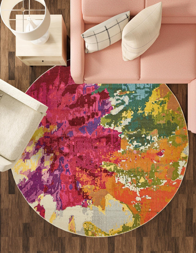 Multicolor 6' 1 x 6' 1 Estrella Round Area Rug 100% Polypropylene Non-Shedding Stain Resistant Carpet Colorful Modern Abstract Design Easy Clean for Home Decor for Sale at Rug Engine