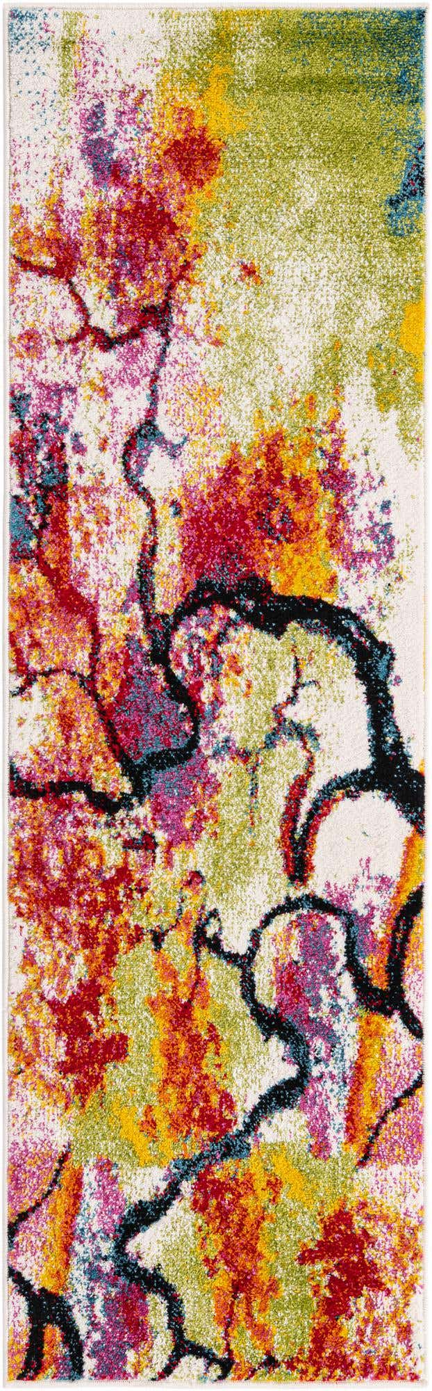 Ivory 2' x 6' 1 Lyon Runner Area Rug Vivid Colorful Abstract Modern 100% Polypropylene Carpet for Living Room, Dining, Office for Sale at Rug Engine