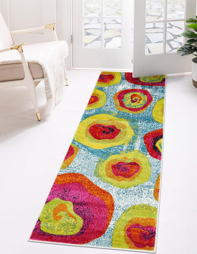 Blue 2' x 6' 1 Lyon Runner Area Rug Vivid Colorful Abstract Modern 100% Polypropylene Carpet for Living Room, Dining, Office for Sale at Rug Engine