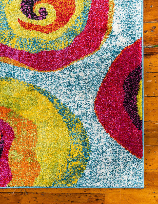 Blue 2' x 6' 1 Lyon Runner Area Rug Vivid Colorful Abstract Modern 100% Polypropylene Carpet for Living Room, Dining, Office for Sale at Rug Engine