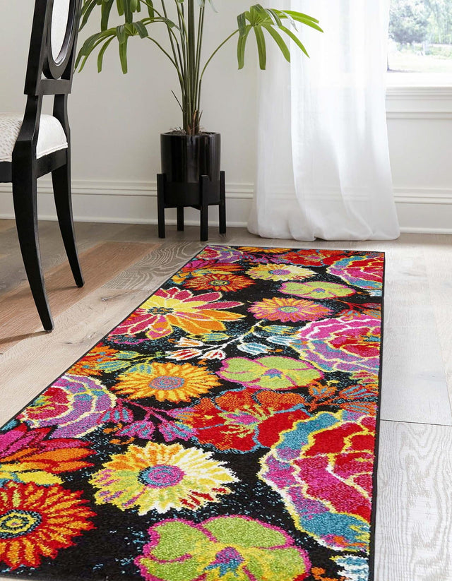 Black 2' 2 x 5' 3 Lyon Runner Area Rug Vivid Colorful Abstract Modern 100% Polypropylene Carpet for Living Room, Dining, Office for Sale at Rug Engine