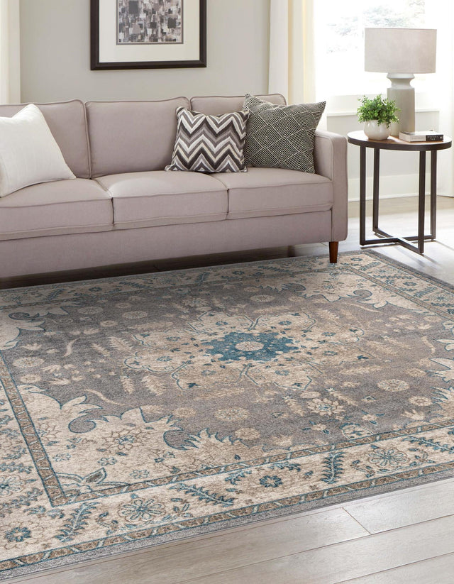 Gray 5' x 5' Salzburg Square Area Rug Stain Resistant Easy Clean Traditional Classic Design Durable Carpet for Affordable Interior Home Decorating for Sale at Rug Engine