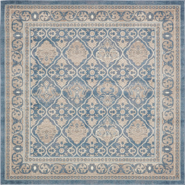 Light Blue 8' x 8' Salzburg Square Area Rug Stain Resistant Easy Clean Traditional Classic Design Durable Carpet for Affordable Interior Home Decorating for Sale at Rug Engine