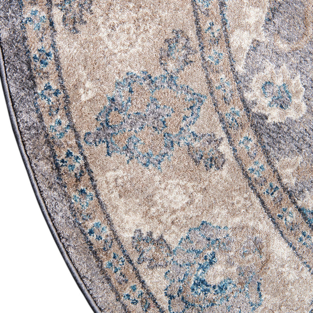 Gray 5' x 5' Salzburg Round Area Rug Stain Resistant Easy Clean Traditional Classic Design Durable Carpet for Affordable Interior Home Decorating for Sale at Rug Engine