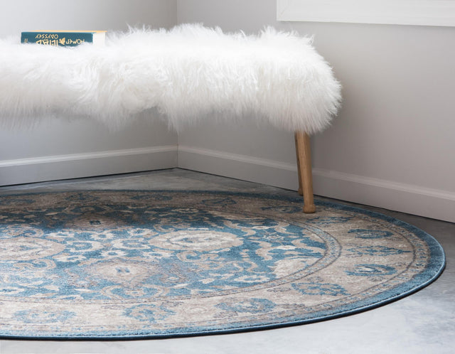Light Blue 4' 1 x 4' 1 Salzburg Round Area Rug