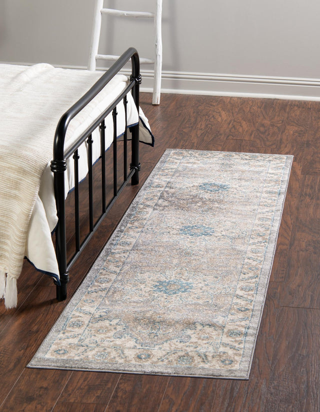 Gray 2' 7 x 10' Salzburg Runner Area Rug Stain Resistant Easy Clean Traditional Classic Design Durable Carpet for Affordable Interior Home Decorating for Sale at Rug Engine
