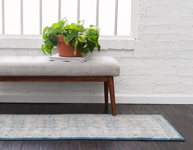 Light Blue 2' 7 x 10' Salzburg Runner Area Rug Stain Resistant Easy Clean Traditional Classic Design Durable Carpet for Affordable Interior Home Decorating for Sale at Rug Engine