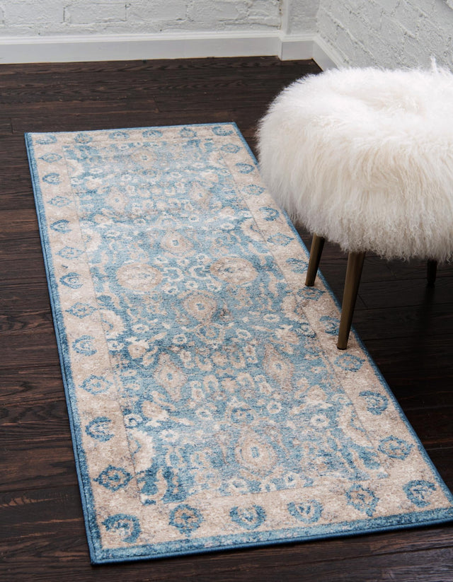 Light Blue 2' 7 x 10' Salzburg Runner Area Rug Stain Resistant Easy Clean Traditional Classic Design Durable Carpet for Affordable Interior Home Decorating for Sale at Rug Engine