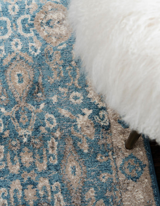 Light Blue 2' 7 x 10' Salzburg Runner Area Rug Stain Resistant Easy Clean Traditional Classic Design Durable Carpet for Affordable Interior Home Decorating for Sale at Rug Engine