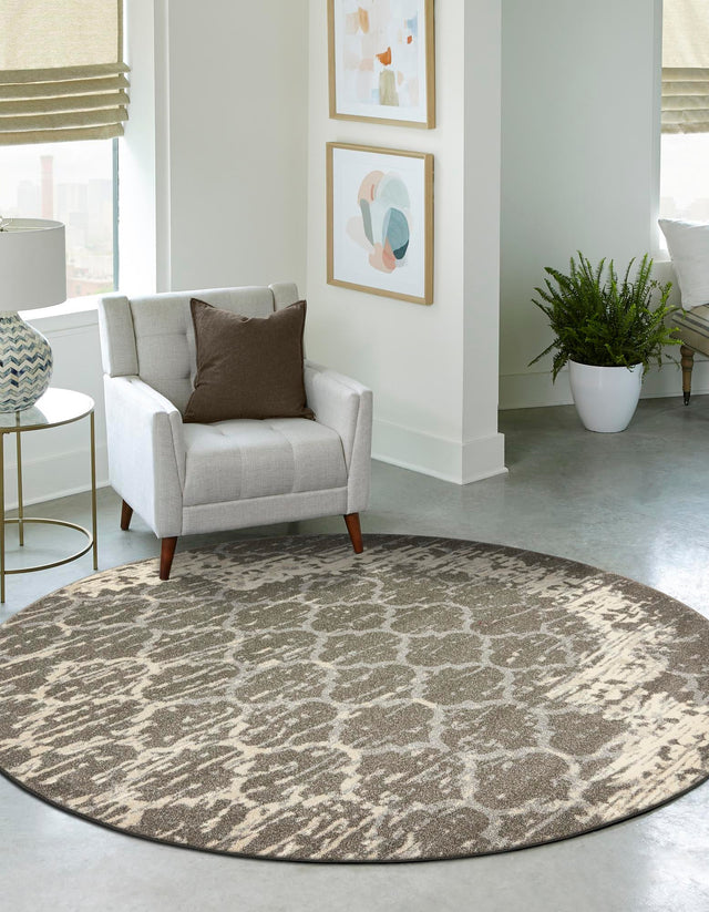 Light Gray 6' x 6' Trellis Round Area Rug