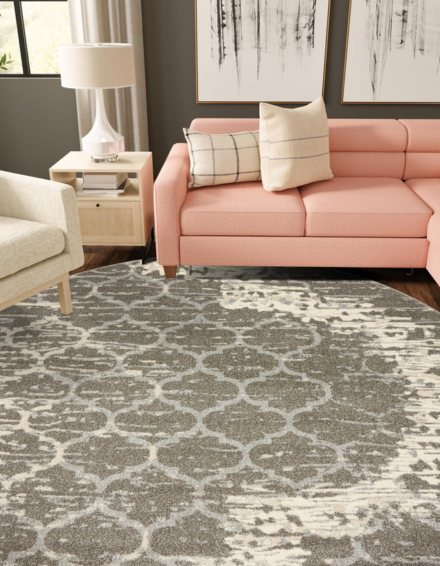Light Gray 6' x 6' Trellis Round Area Rug