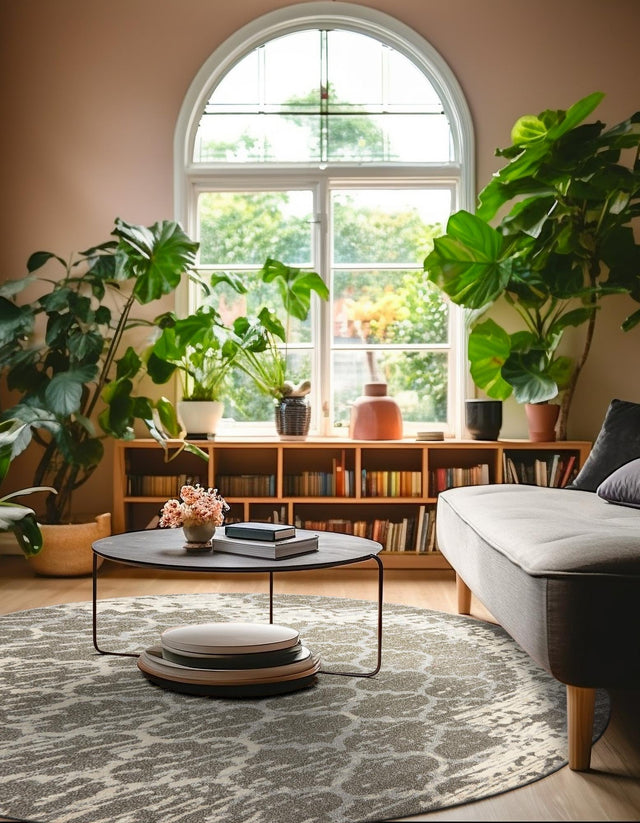 Light Gray 6' x 6' Trellis Round Area Rug