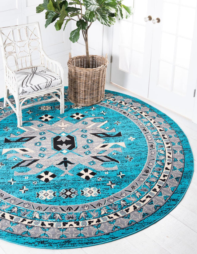 Turquoise 7' 10 x 7' 10 Taftan Round Area Rug