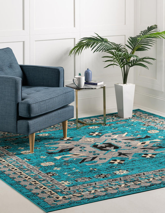 Turquoise 7' 10 x 7' 10 Taftan Square Area Rug