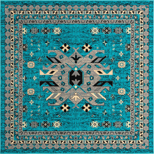 Turquoise 7' 10 x 7' 10 Taftan Square Area Rug