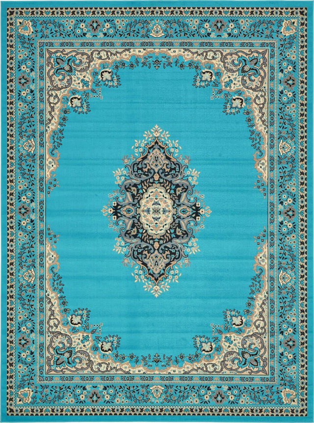 Turquoise 10' x 13' 1 Reza Rectangle Area Rug 100% Polypropylene Easy Clean Traditional Motif Classic Carpet for Home Interiors for Sale at Rug Engine