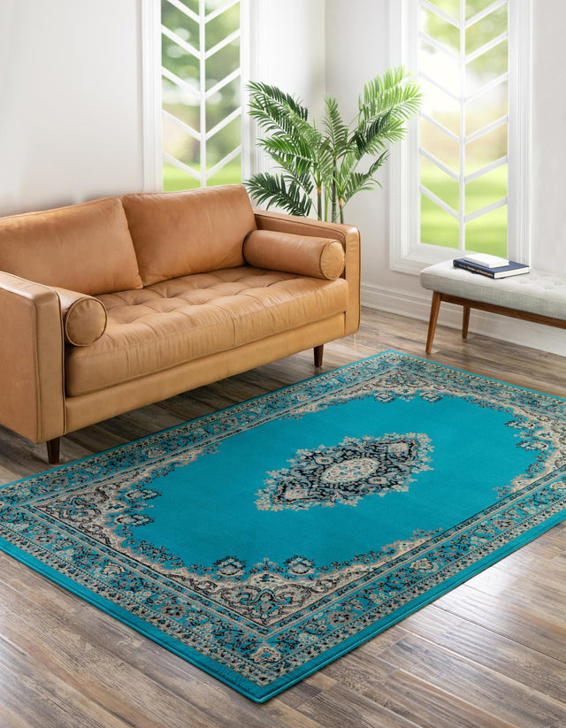 Turquoise 5' 3 x 8' Reza Rectangle Area Rug 100% Polypropylene Easy Clean Traditional Motif Classic Carpet for Home Interiors for Sale at Rug Engine
