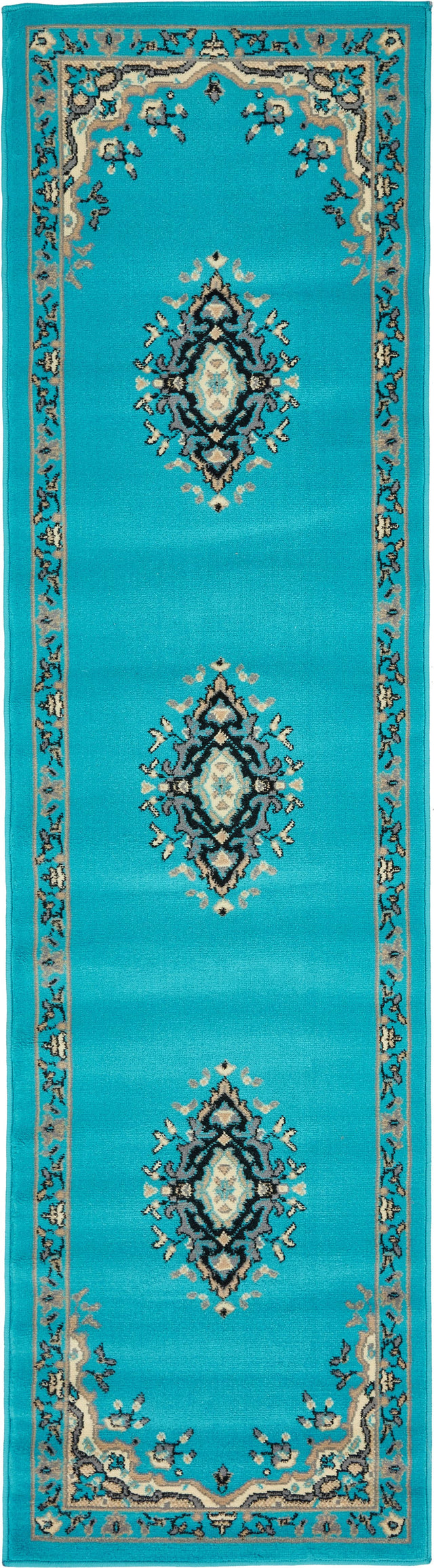 Turquoise 2' x 8' 2 Reza Runner Area Rug 100% Polypropylene Easy Clean Traditional Motif Classic Carpet for Home Interiors for Sale at Rug Engine