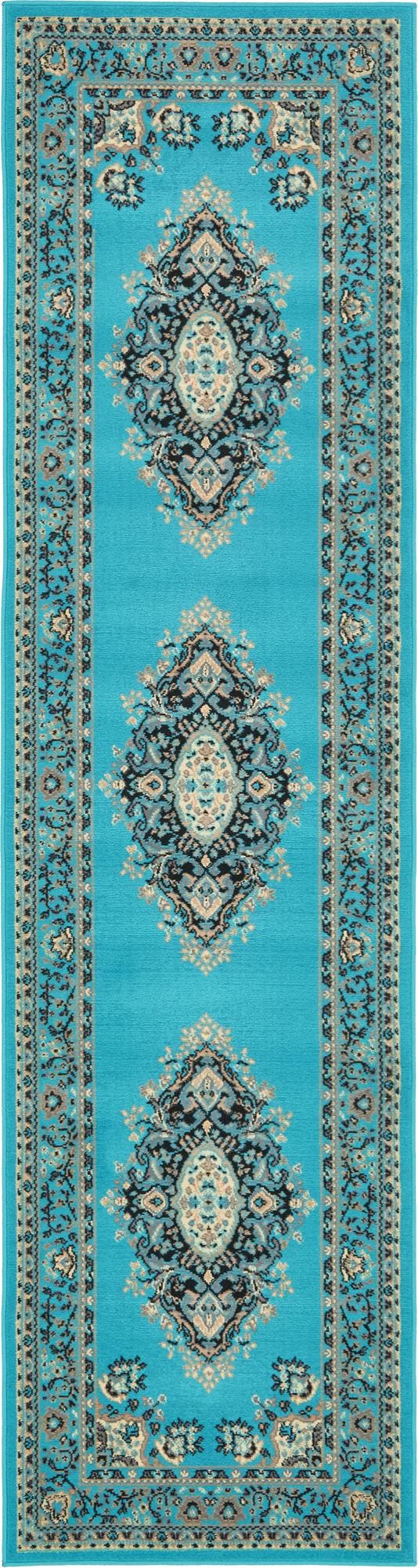 Turquoise 2' 7 x 10' Reza Runner Area Rug 100% Polypropylene Easy Clean Traditional Motif Classic Carpet for Home Interiors for Sale at Rug Engine