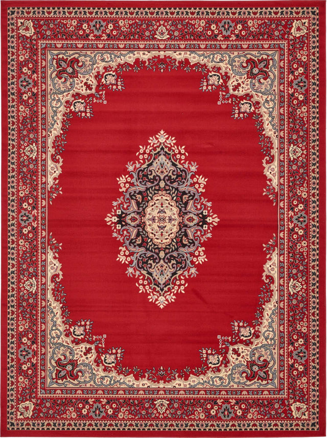 Red 10' x 13' 1 Reza Rectangle Area Rug 100% Polypropylene Easy Clean Traditional Motif Classic Carpet for Home Interiors for Sale at Rug Engine