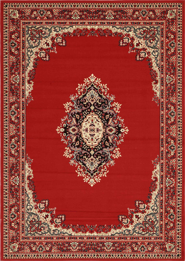 Red 7' 1 x 10' Reza Rectangle Area Rug 100% Polypropylene Easy Clean Traditional Motif Classic Carpet for Home Interiors for Sale at Rug Engine