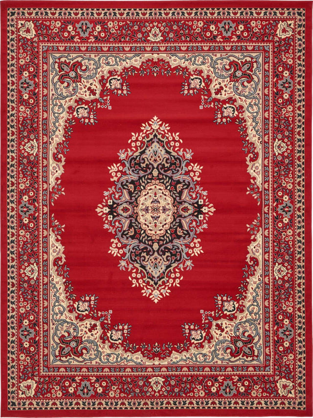 Red 9' x 12' Reza Rectangle Area Rug 100% Polypropylene Easy Clean Traditional Motif Classic Carpet for Home Interiors for Sale at Rug Engine