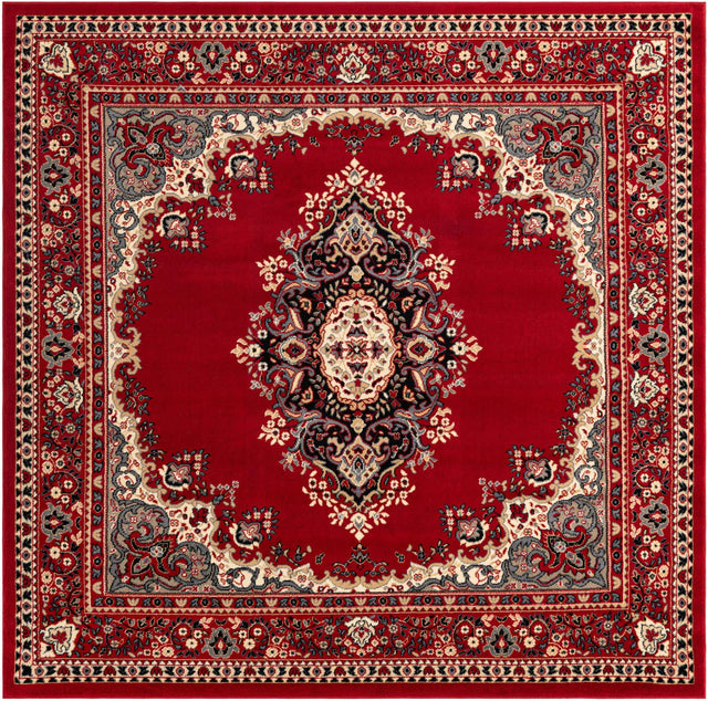 Red 7' 10 x 7' 10 Reza Square Area Rug 100% Polypropylene Easy Clean Traditional Motif Classic Carpet for Home Interiors for Sale at Rug Engine