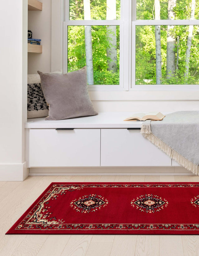 Red 3' 1 x 16' 5 Reza Runner Area Rug 100% Polypropylene Easy Clean Traditional Motif Classic Carpet for Home Interiors for Sale at Rug Engine