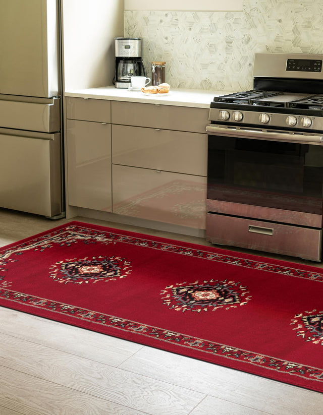 Red 2' x 8' 2 Reza Runner Area Rug 100% Polypropylene Easy Clean Traditional Motif Classic Carpet for Home Interiors for Sale at Rug Engine