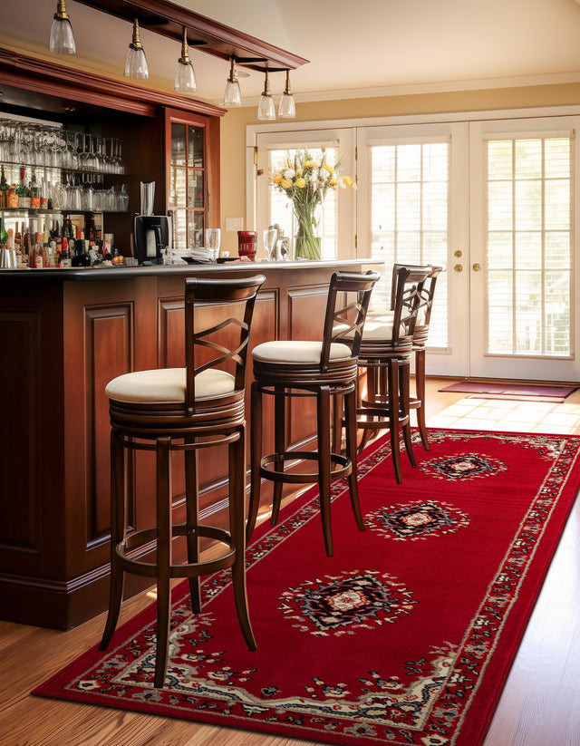 Red 3' 1 x 16' 5 Reza Runner Area Rug 100% Polypropylene Easy Clean Traditional Motif Classic Carpet for Home Interiors for Sale at Rug Engine