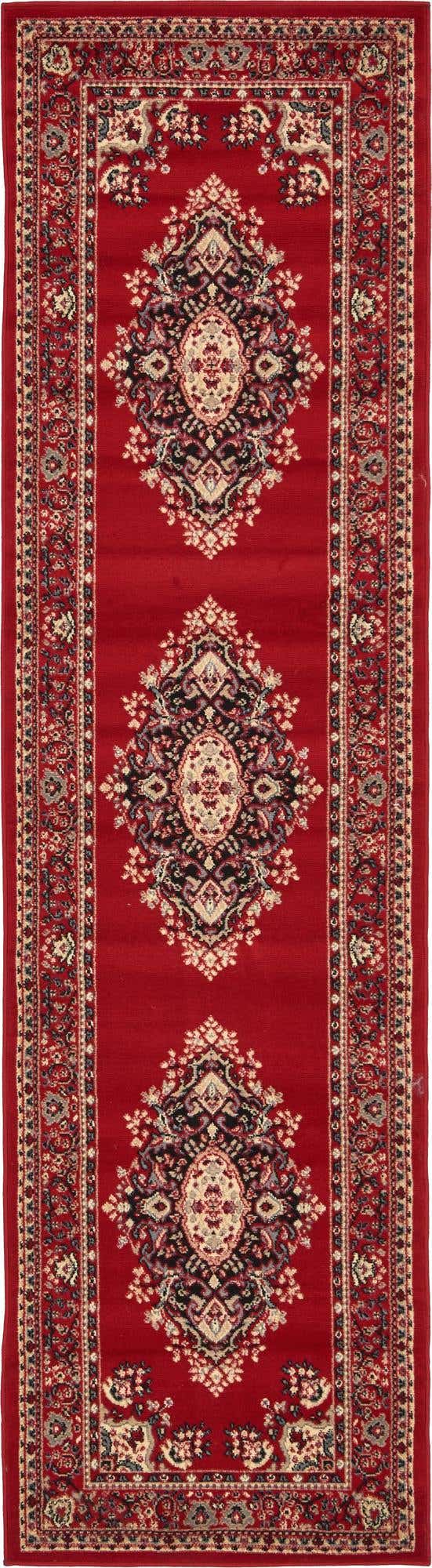 Red 2' 7 x 10' Reza Runner Area Rug 100% Polypropylene Easy Clean Traditional Motif Classic Carpet for Home Interiors for Sale at Rug Engine