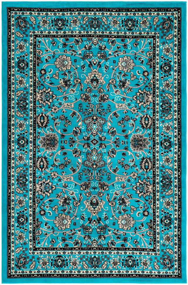 Turquoise 5' 3 x 8' Sialk Hill Rectangle Area Rug 100% Polypropylene Durable Easy Clean Classic Traditional Design Carpet for Interior Design for Sale at Rug Engine