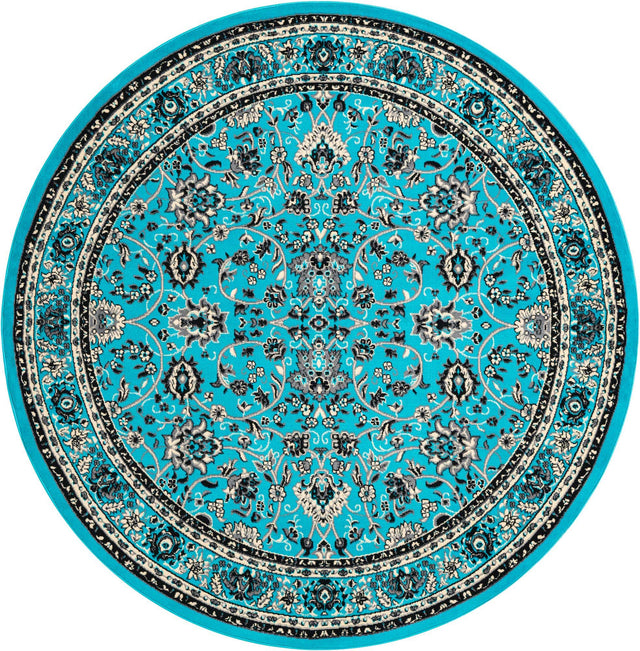 Turquoise 7' 10 x 7' 10 Sialk Hill Round Area Rug 100% Polypropylene Durable Easy Clean Classic Traditional Design Carpet for Interior Design for Sale at Rug Engine