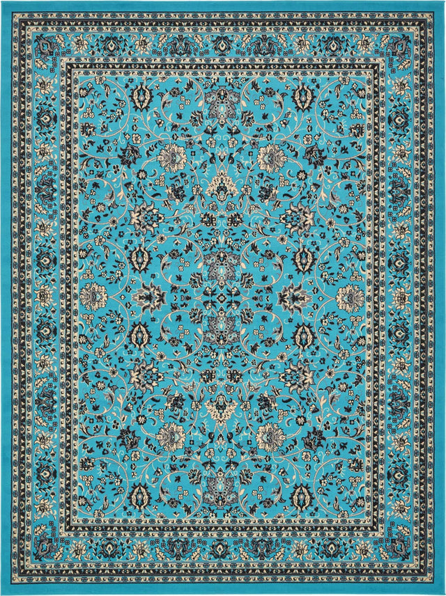 Turquoise 9' x 12' Sialk Hill Rectangle Area Rug 100% Polypropylene Durable Easy Clean Classic Traditional Design Carpet for Interior Design for Sale at Rug Engine