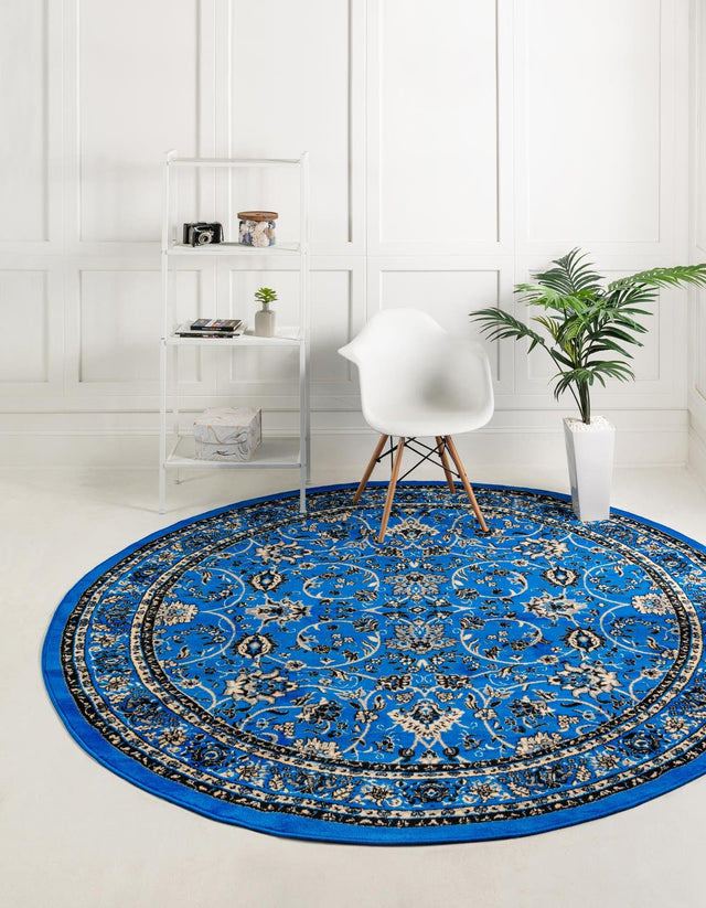 Dark Blue 7' 10 x 7' 10 Sialk Hill Round Area Rug 100% Polypropylene Durable Easy Clean Classic Traditional Design Carpet for Interior Design for Sale at Rug Engine