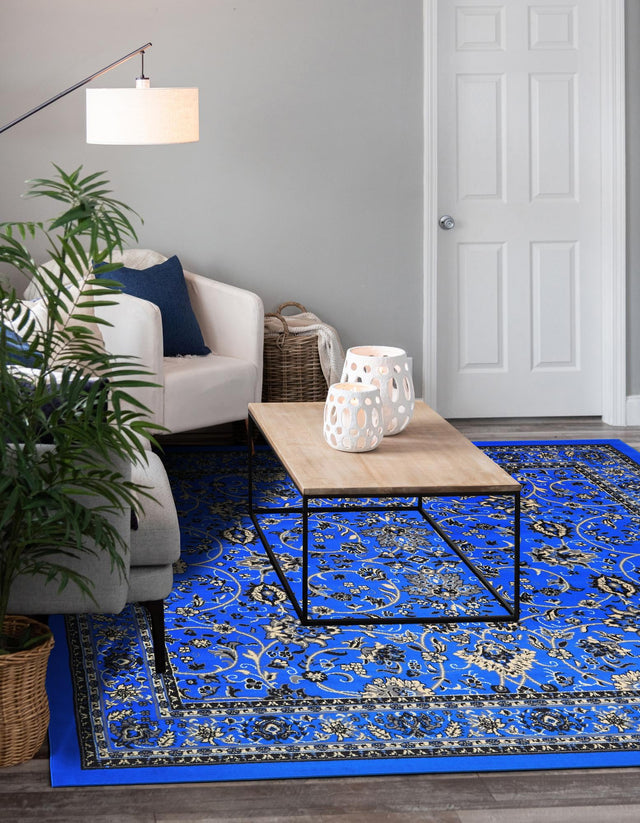 Dark Blue 7' 10 x 7' 10 Sialk Hill Square Area Rug 100% Polypropylene Durable Easy Clean Classic Traditional Design Carpet for Interior Design for Sale at Rug Engine