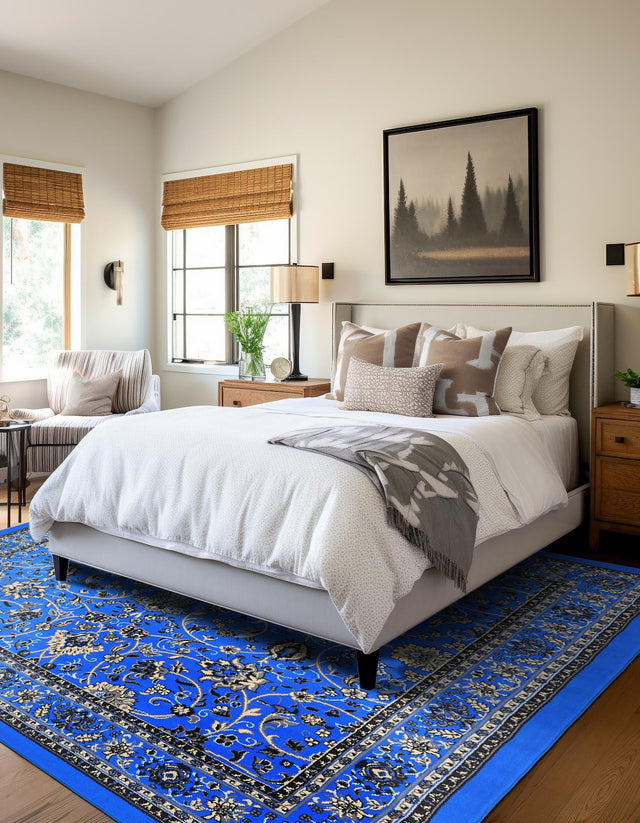 Dark Blue 7' 10 x 7' 10 Sialk Hill Square Area Rug 100% Polypropylene Durable Easy Clean Classic Traditional Design Carpet for Interior Design for Sale at Rug Engine