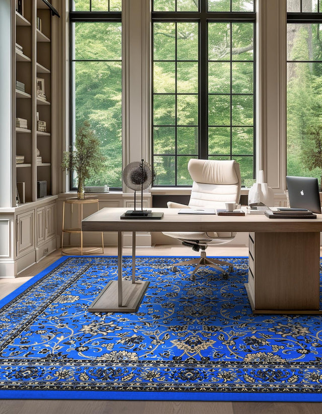 Dark Blue 7' 10 x 7' 10 Sialk Hill Square Area Rug 100% Polypropylene Durable Easy Clean Classic Traditional Design Carpet for Interior Design for Sale at Rug Engine