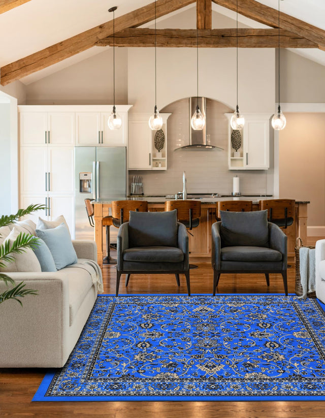 Dark Blue 7' 10 x 7' 10 Sialk Hill Square Area Rug 100% Polypropylene Durable Easy Clean Classic Traditional Design Carpet for Interior Design for Sale at Rug Engine