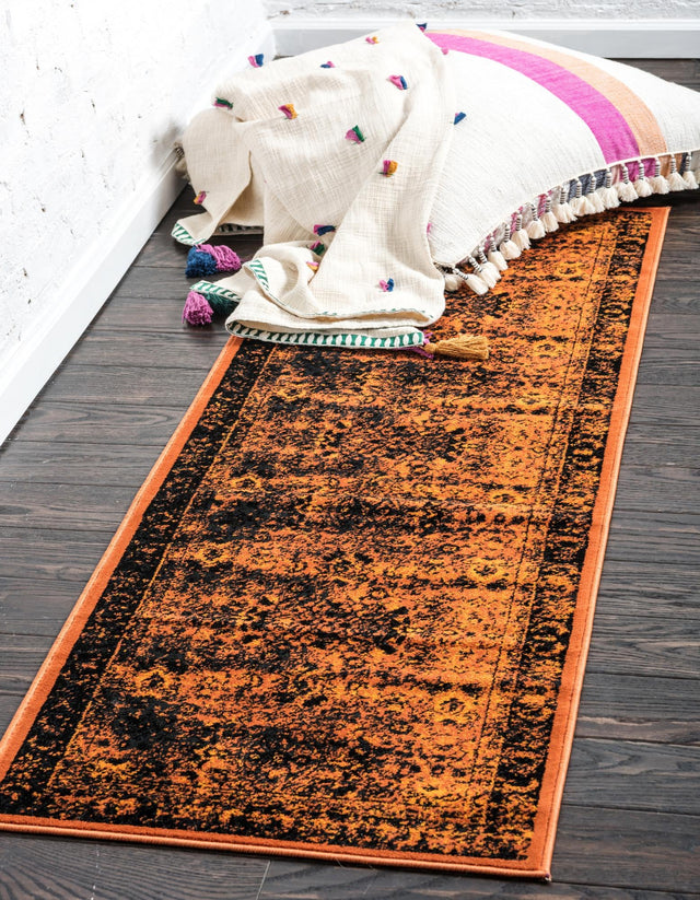 Terracotta and Black 3' x 9' 10 Imperial Runner Area Rug 100% Polypropylene With Cotton Backing Traditional Vintage Distressed Design Carpet for Sale at Rug Engine