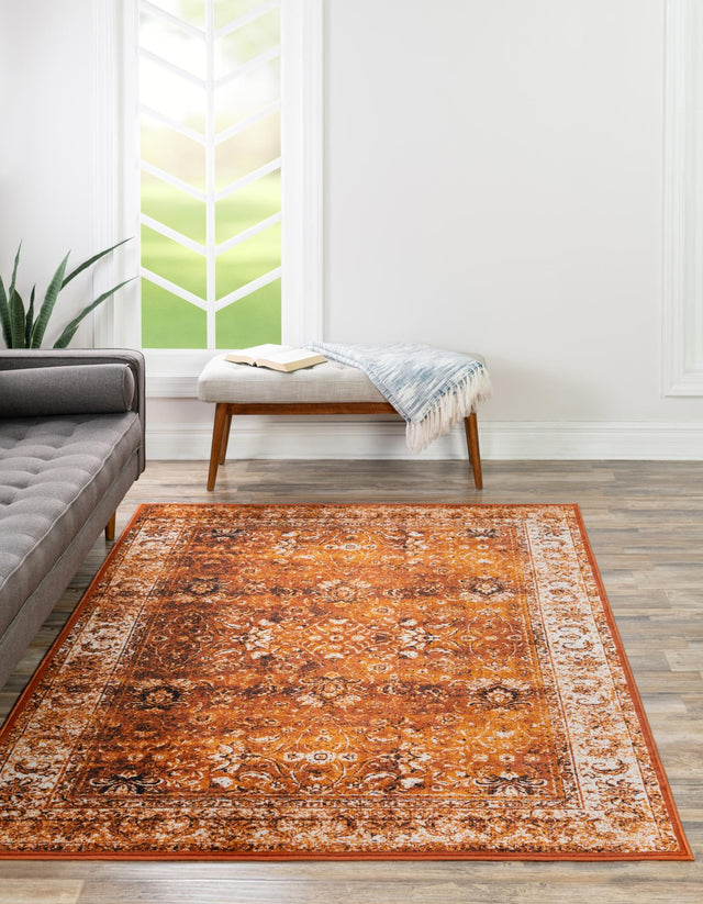 Terracotta and White 2' x 3' 1 Imperial Rectangle Area Rug 100% Polypropylene With Cotton Backing Traditional Vintage Distressed Design Carpet for Sale at Rug Engine