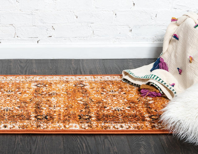 Terracotta and White 2' x 6' 1 Imperial Runner Area Rug 100% Polypropylene With Cotton Backing Traditional Vintage Distressed Design Carpet for Sale at Rug Engine